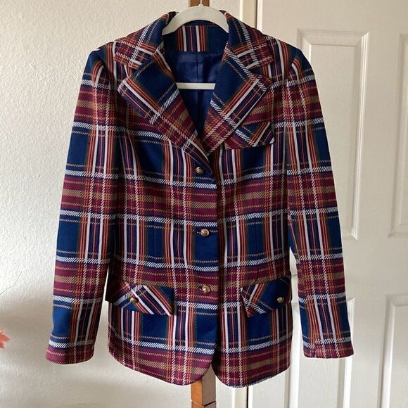 Women’s Navy Plaid 3 Button Blazer size Medium - Picture 1 of 6
